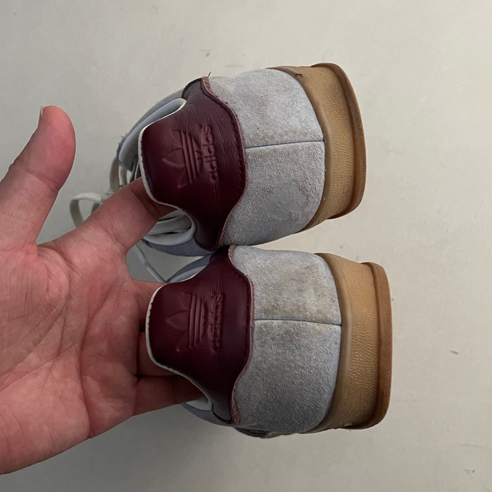 Adidas Light Gray Suede Sneakers with Burgundy and Green Stripes - Picture 5 of 8